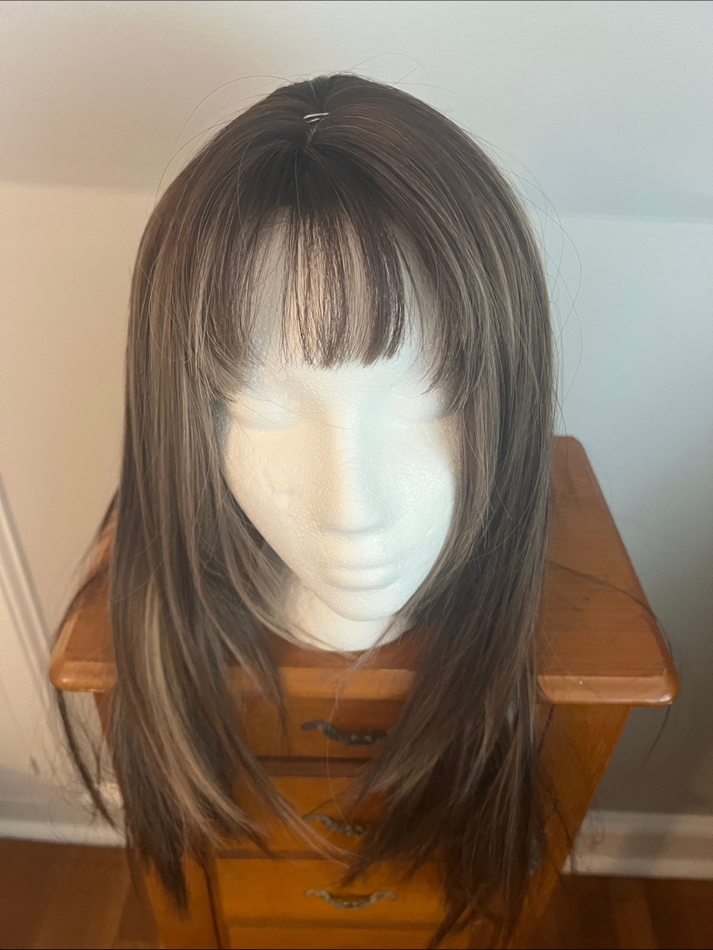 Women’s Long Straight Synthetic Wig with Bangs - Brown